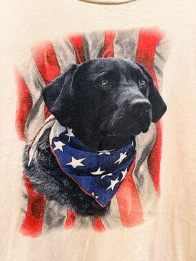 Men's Graphic Tee with Black Dog and Stars Bandana - Patriotic Black/Blue